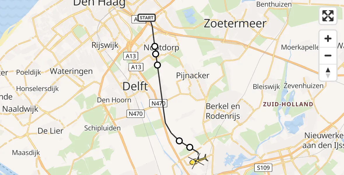 Routekaart van de vlucht: Lifeliner 2 naar Rotterdam The Hague Airport, Kortelandseweg