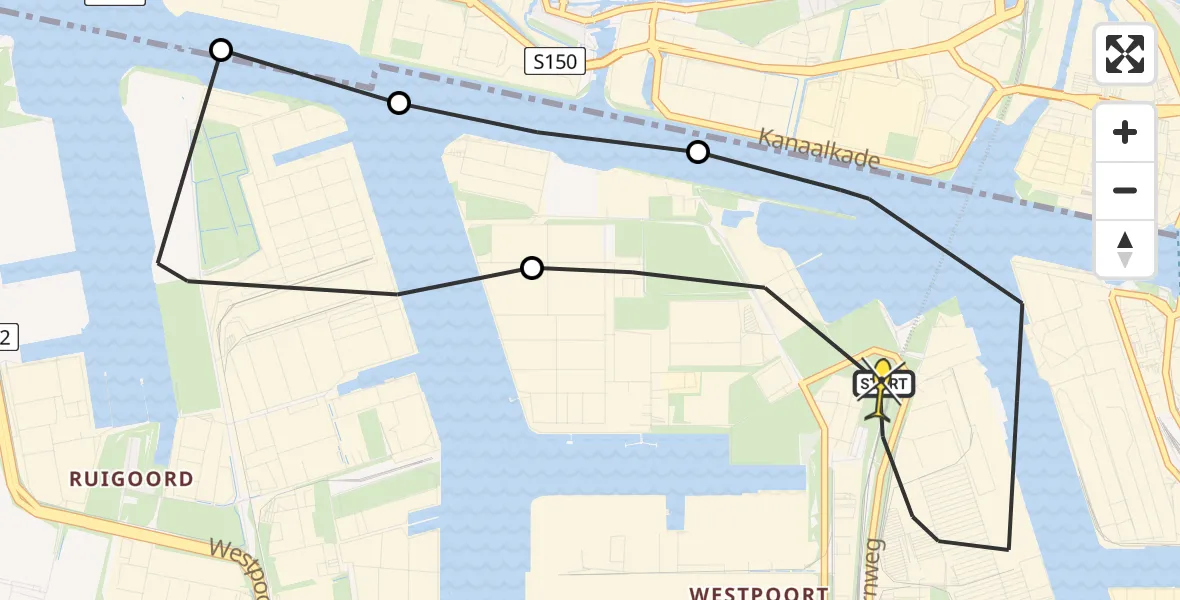 Routekaart van de vlucht: Lifeliner 1 naar Amsterdam Heliport, Santoriniweg