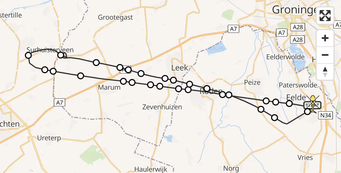 Routekaart van de vlucht: Lifeliner 4 naar Groningen Airport Eelde, Oosterloop