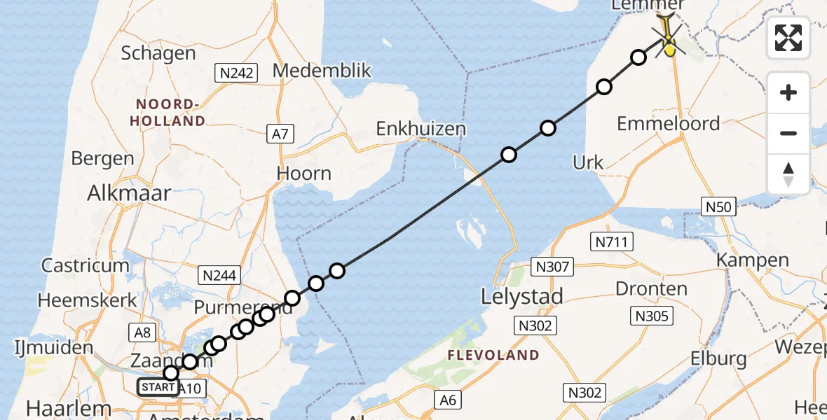 Routekaart van de vlucht: Lifeliner 1 naar Rutten, Hemkade