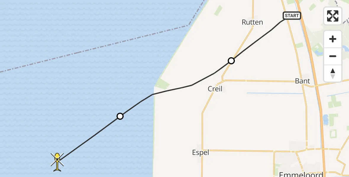 Routekaart van de vlucht: Lifeliner 1 naar Espel, Ruttenseweg