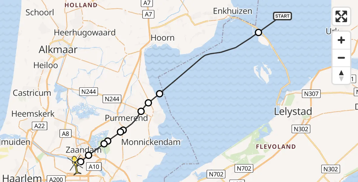 Routekaart van de vlucht: Lifeliner 1 naar Amsterdam Heliport, Lipariweg