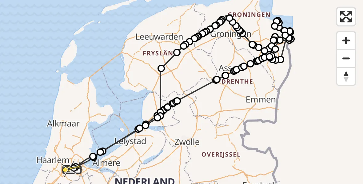 Routekaart van de vlucht: Politieheli naar Amsterdam, Minervapassage