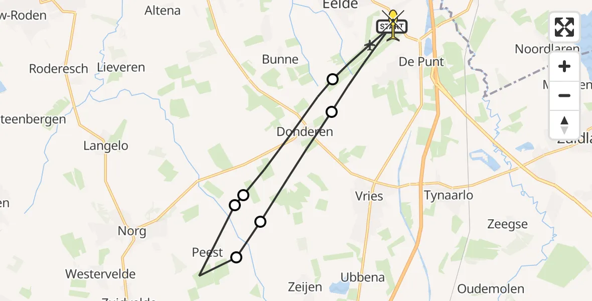 Routekaart van de vlucht: Lifeliner 4 naar Groningen Airport Eelde, Norgerweg
