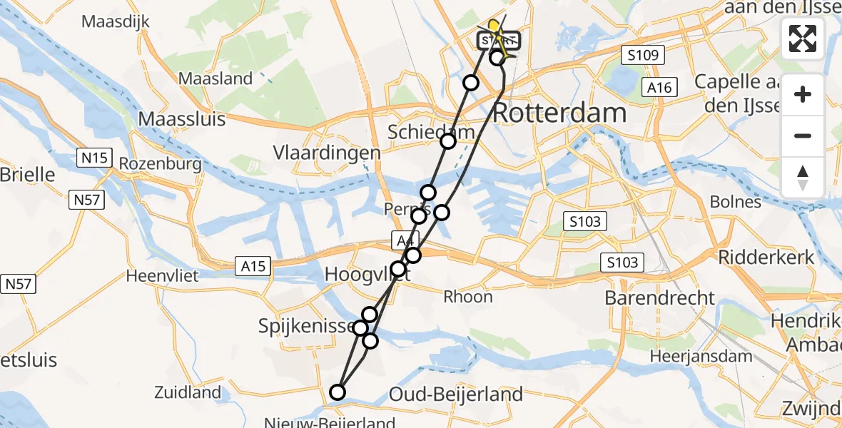 Routekaart van de vlucht: Lifeliner 2 naar Rotterdam The Hague Airport, Zestienhovensekade
