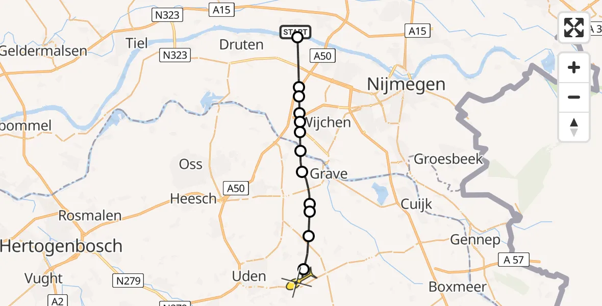 Routekaart van de vlucht: Lifeliner 3 naar Vliegbasis Volkel, Waalbandijk