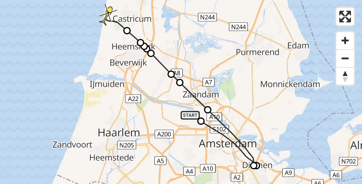Routekaart van de vlucht: Lifeliner 1 naar Castricum, Kajuitpad