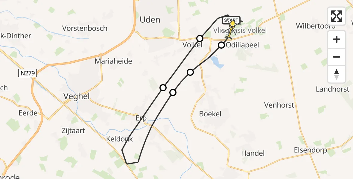 Routekaart van de vlucht: Lifeliner 3 naar Vliegbasis Volkel, Zeelandsedijk