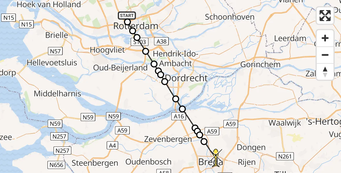 Routekaart van de vlucht: Lifeliner 2 naar Breda, Welschapstraat