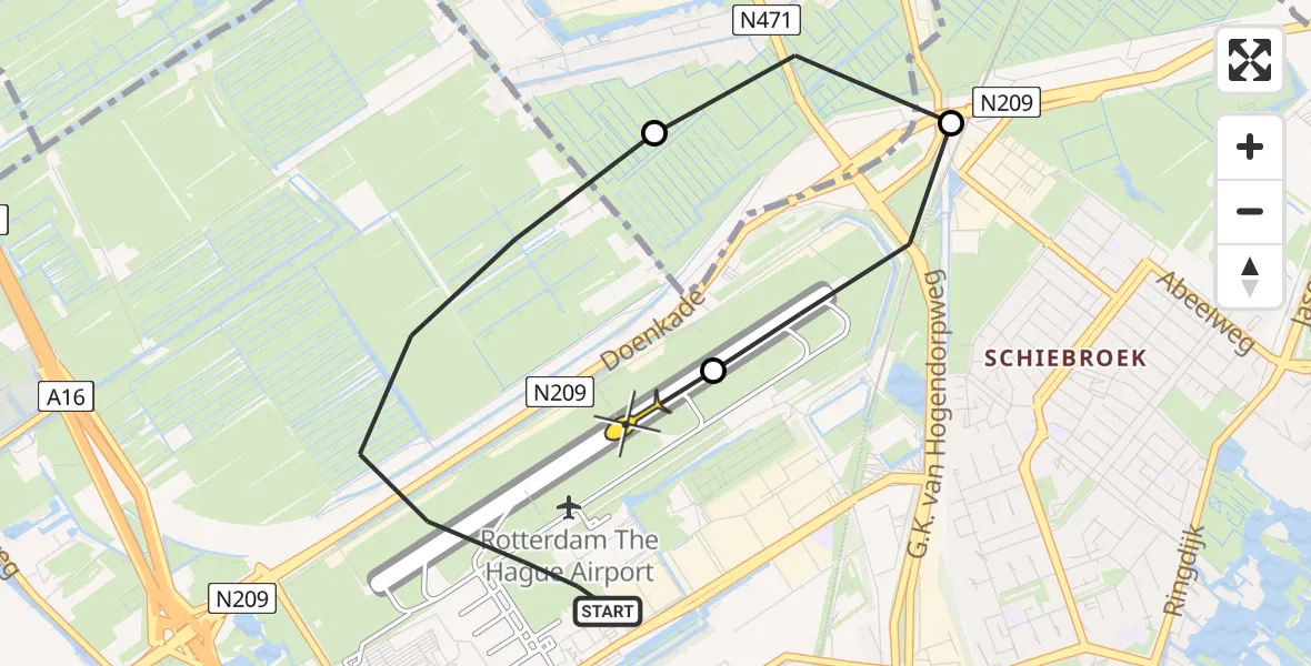 Routekaart van de vlucht: Lifeliner 2 naar Rotterdam The Hague Airport, Rodenrijseweg