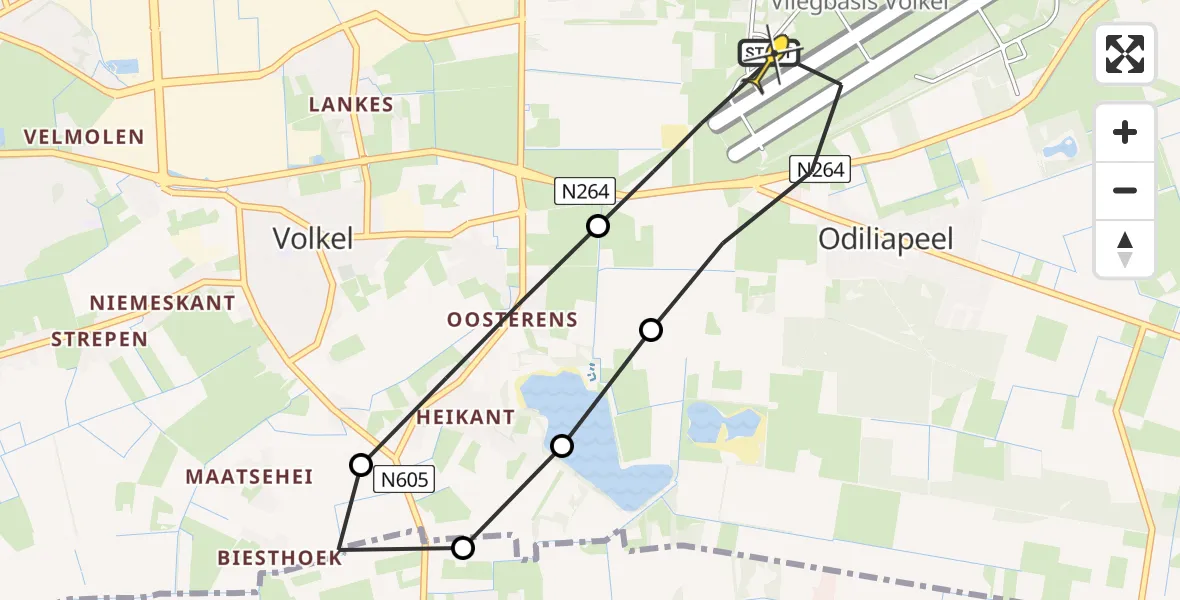 Routekaart van de vlucht: Lifeliner 3 naar Vliegbasis Volkel, Rouwstraat