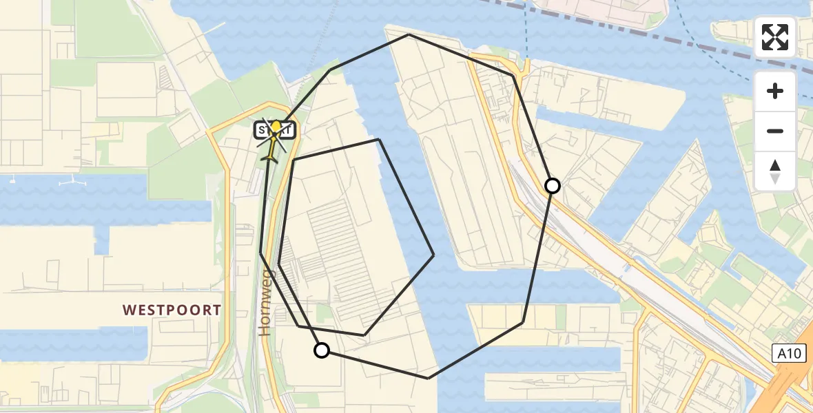 Routekaart van de vlucht: Lifeliner 1 naar Amsterdam Heliport, Dukdalfweg