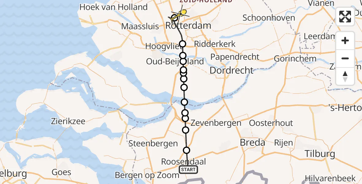 Routekaart van de vlucht: Lifeliner 2 naar Rotterdam The Hague Airport, Vogelzang