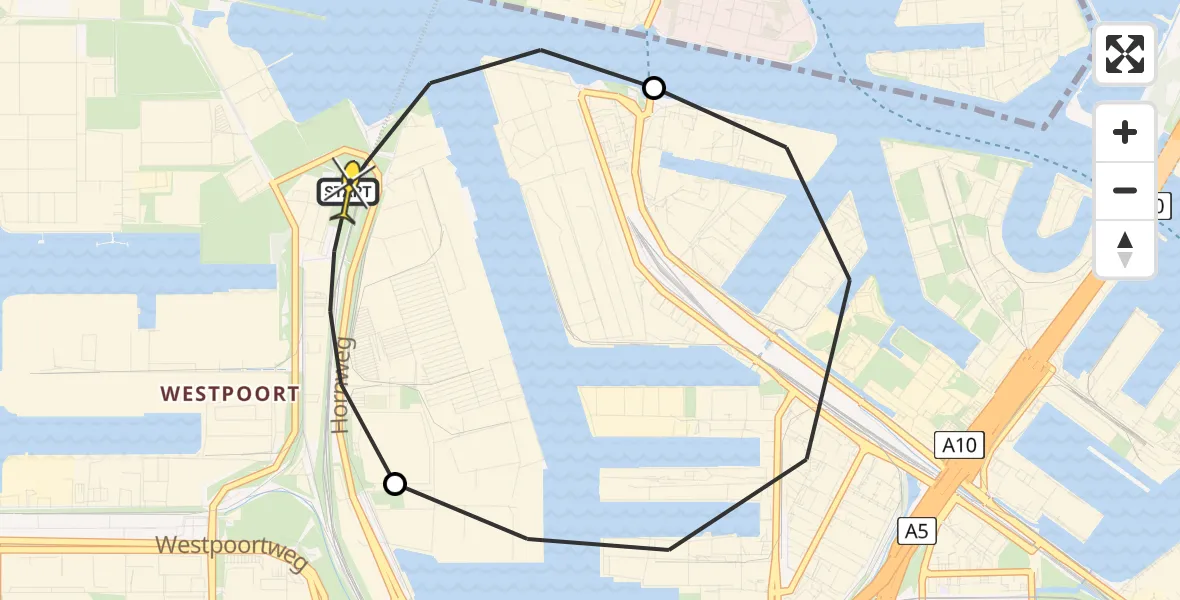 Routekaart van de vlucht: Lifeliner 1 naar Amsterdam Heliport, Stadsstrand Kanaal Noord