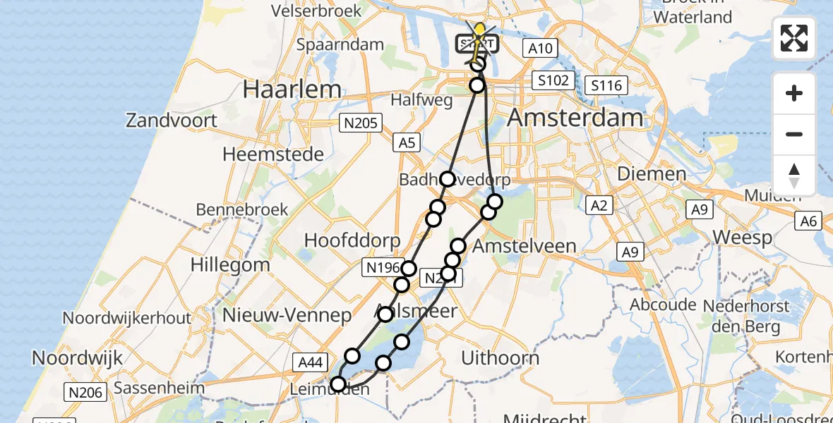 Routekaart van de vlucht: Lifeliner 1 naar Amsterdam Heliport, Maltaweg