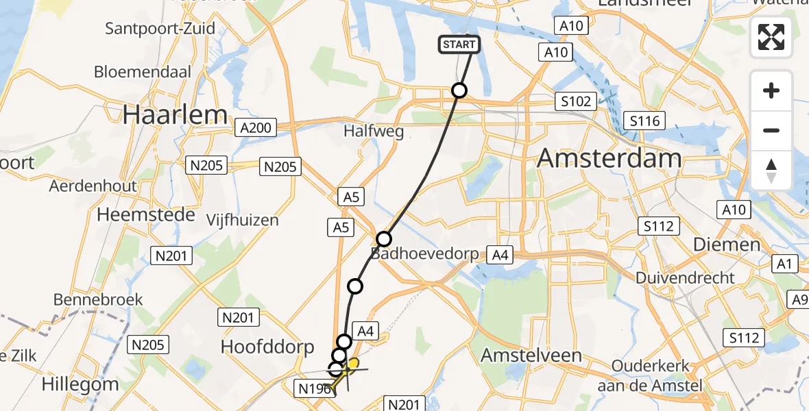 Routekaart van de vlucht: Lifeliner 1 naar Hoofddorp, Maltaweg