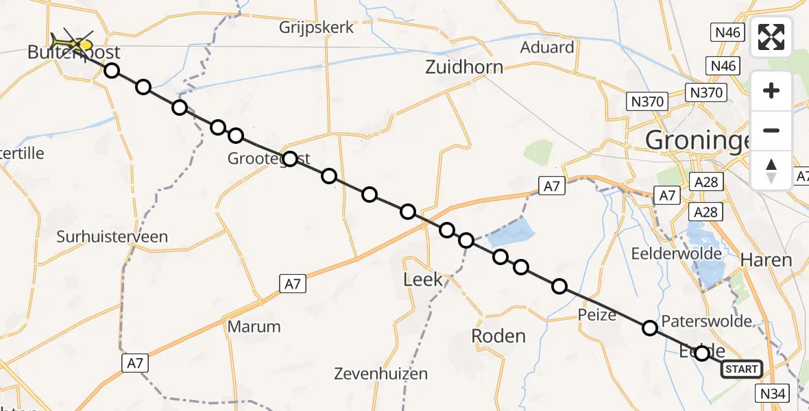 Routekaart van de vlucht: Lifeliner 4 naar Buitenpost, Langesteeg