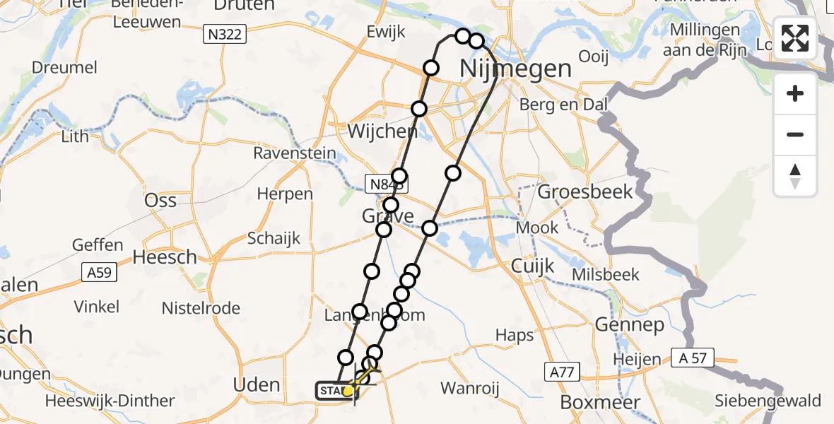 Routekaart van de vlucht: Lifeliner 3 naar Volkel, Houtvennen