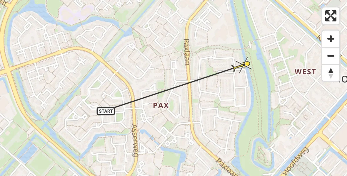 Routekaart van de vlucht: Politiehelikopter naar Hoofddorp, Wilsonstraat