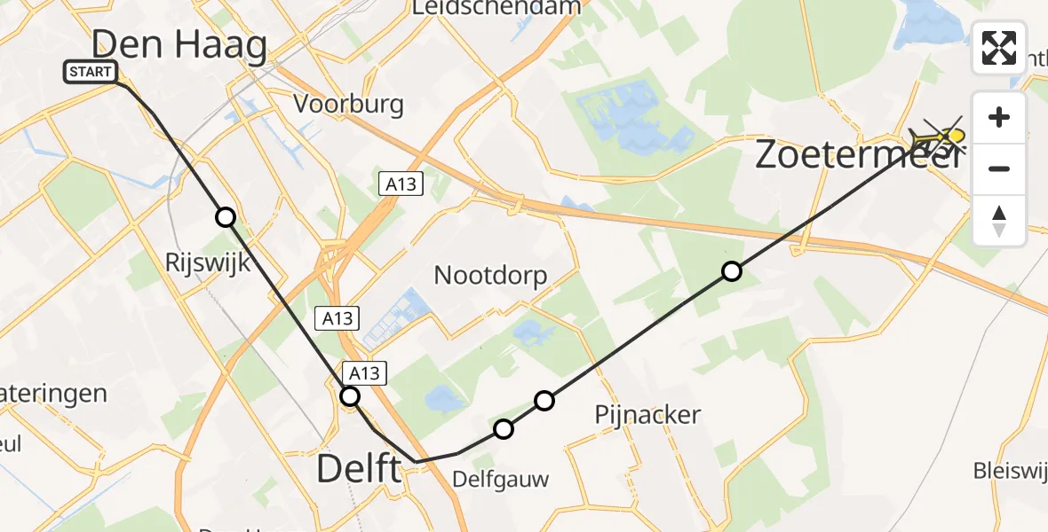 Routekaart van de vlucht: Lifeliner 2 naar Zoetermeer, Teniersstraat