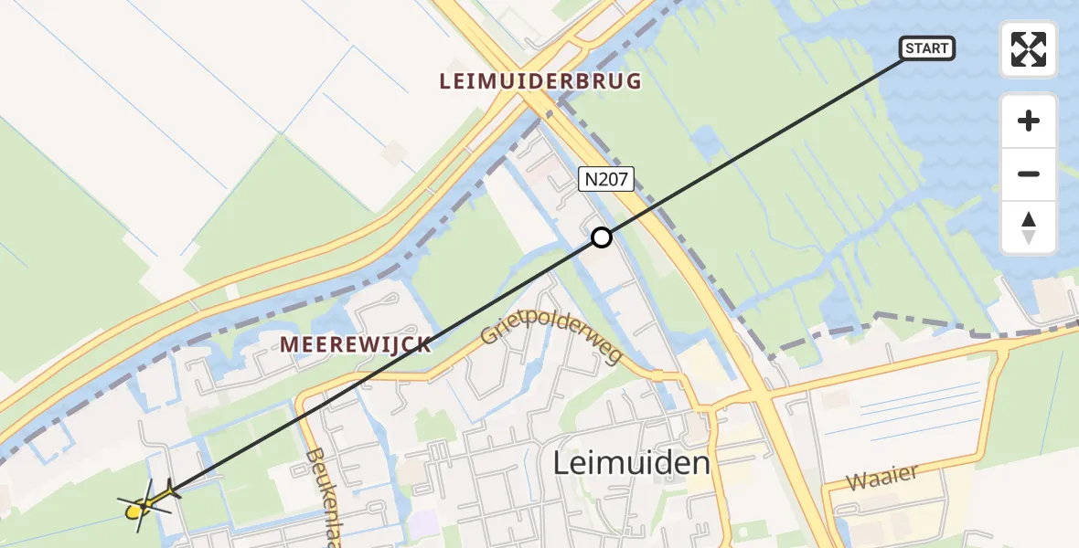 Routekaart van de vlucht: Politiehelikopter naar Leimuiden, Esdoornlaan