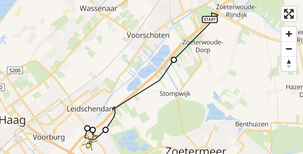 Routekaart van de vlucht: Politiehelikopter naar Den Haag, Boerenpad