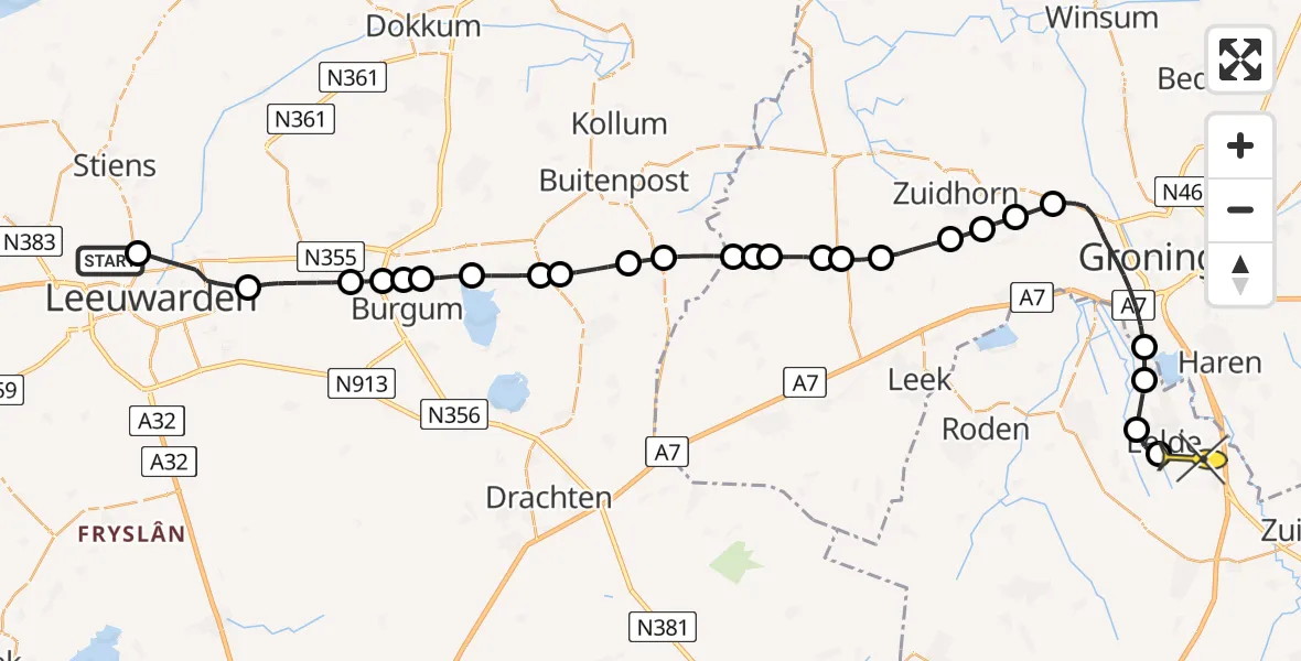 Routekaart van de vlucht: Lifeliner 4 naar Groningen Airport Eelde, Keegsdijkje