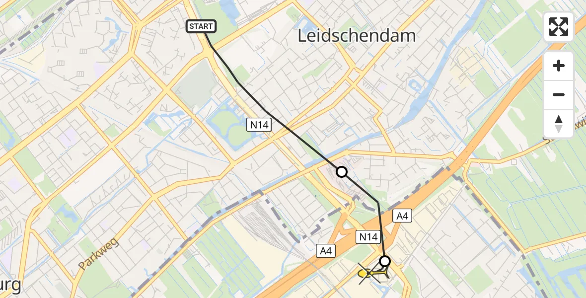 Routekaart van de vlucht: Politieheli naar Den Haag, Overgoo
