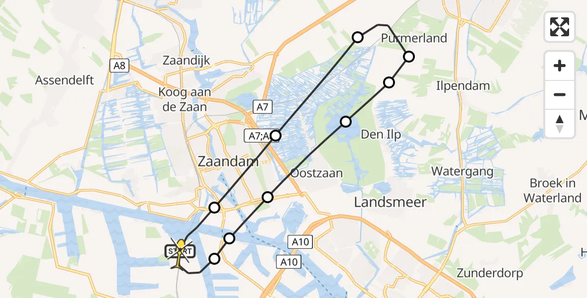 Routekaart van de vlucht: Lifeliner 1 naar Amsterdam Heliport, Stormhoek