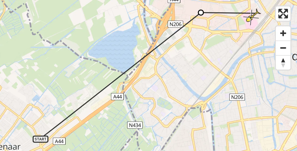 Routekaart van de vlucht: Politieheli naar Leiden, Goliuspad