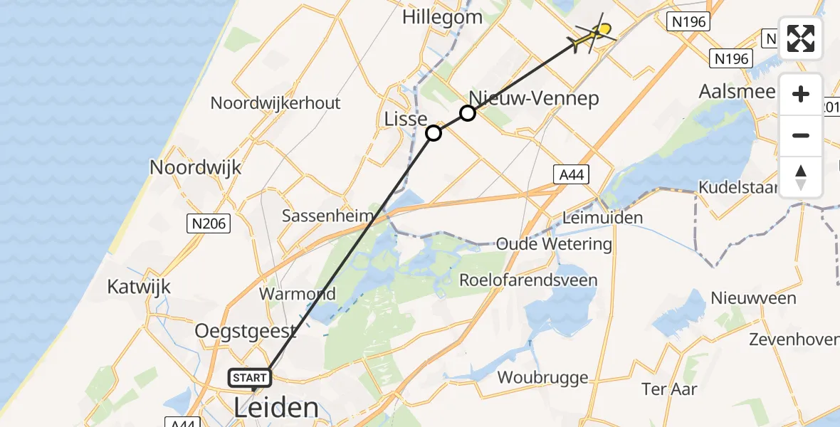 Routekaart van de vlucht: Politieheli naar Hoofddorp, Lisserbroekerweg