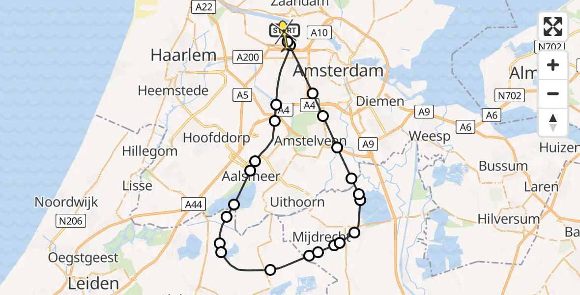 Routekaart van de vlucht: Lifeliner 1 naar Amsterdam Heliport, Westhaven