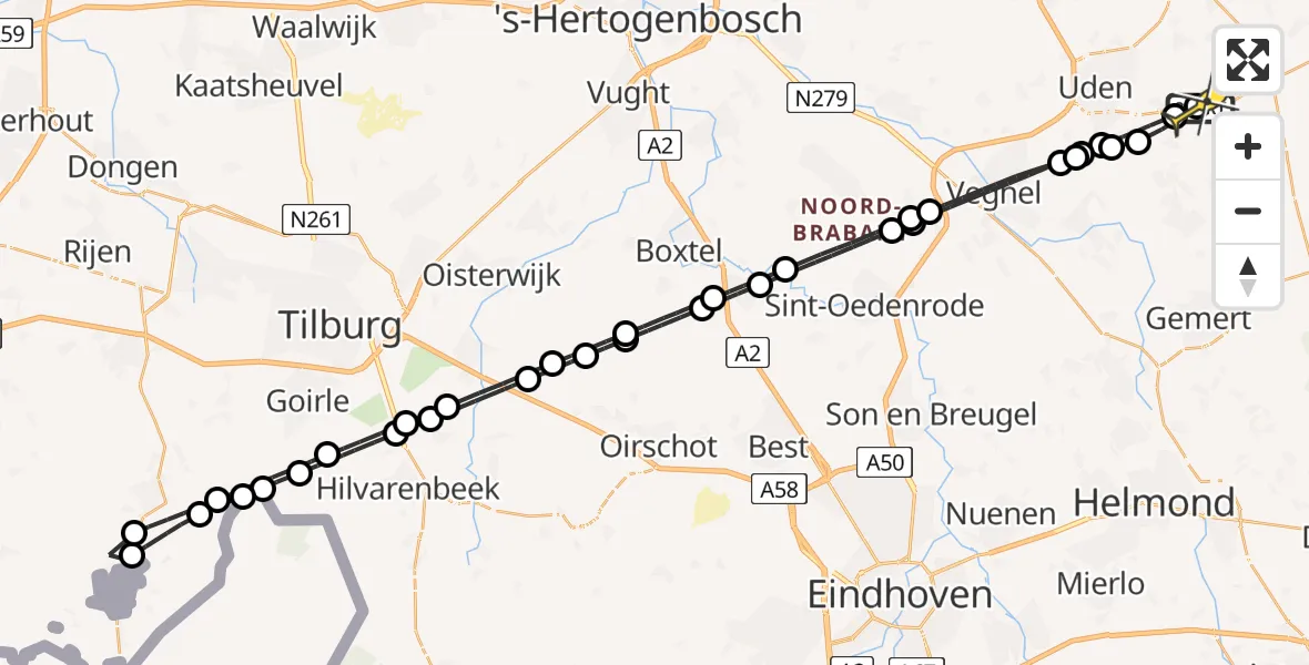 Routekaart van de vlucht: Lifeliner 3 naar Vliegbasis Volkel, Antoniusstraat
