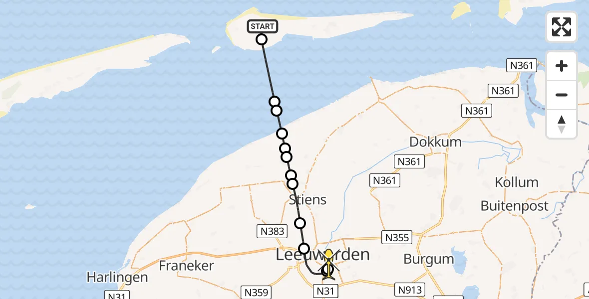 Routekaart van de vlucht: Ambulancehelikopter naar Leeuwarden, Looweg