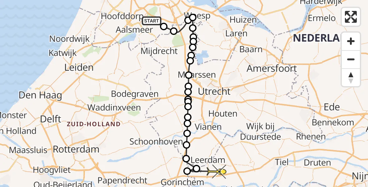 Routekaart van de vlucht: Politieheli naar Herwijnen, Troubadour