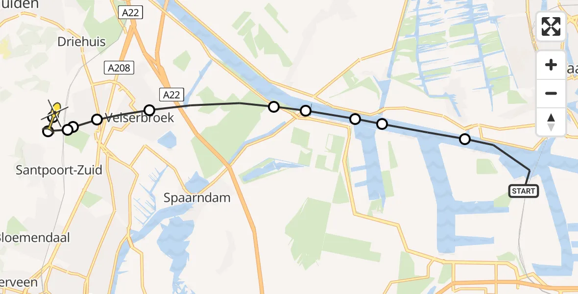 Routekaart van de vlucht: Lifeliner 1 naar Santpoort-Noord, Mathilde Wibautstraat