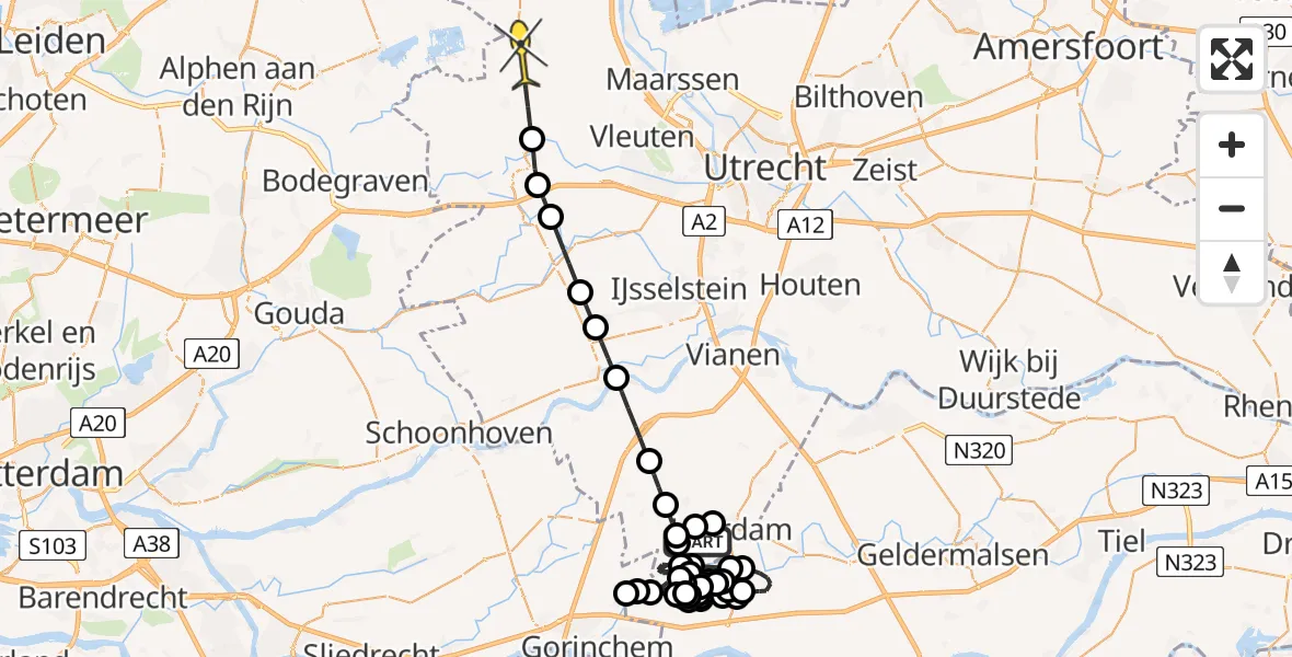 Routekaart van de vlucht: Politiehelikopter naar Kamerik, Valkenier
