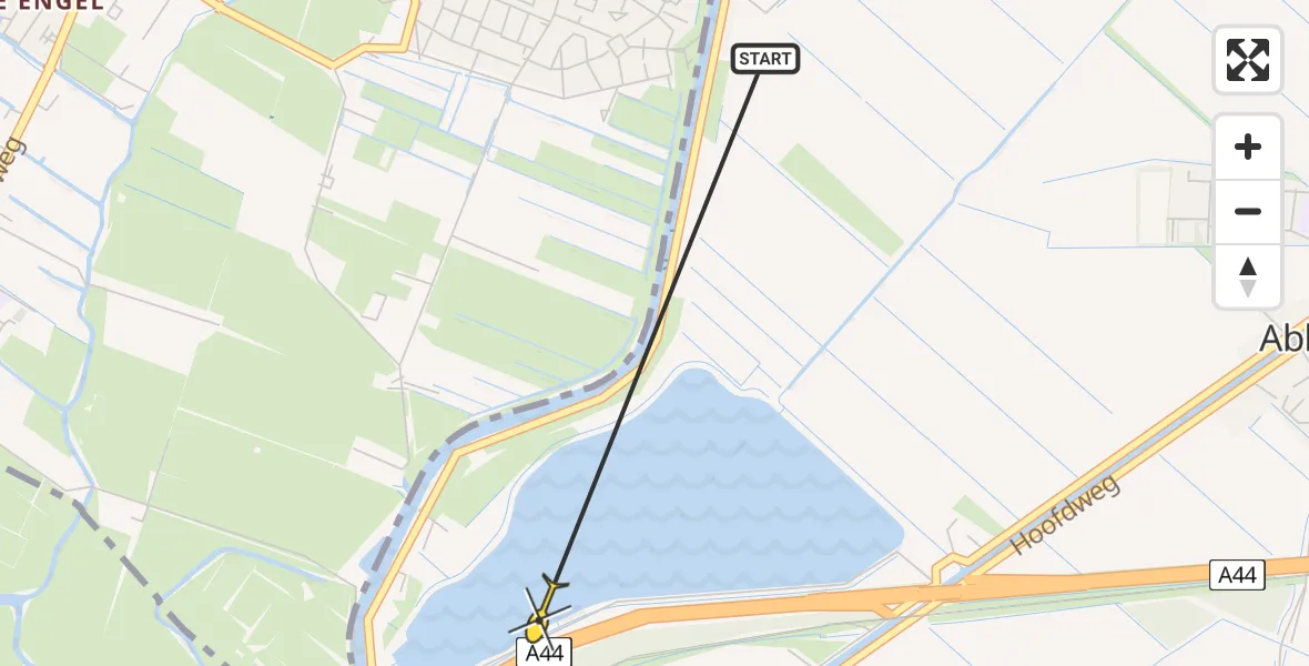 Routekaart van de vlucht: Politiehelikopter naar Buitenkaag, Nieuwerkerker Tocht