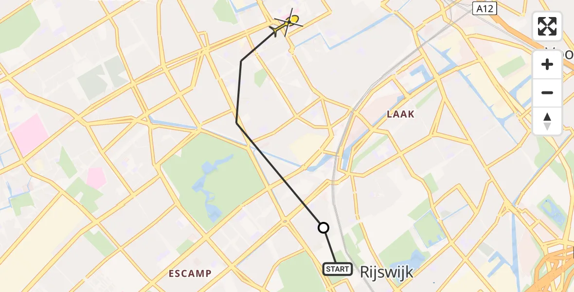 Routekaart van de vlucht: Lifeliner 2 naar Den Haag, Staverdenstraat