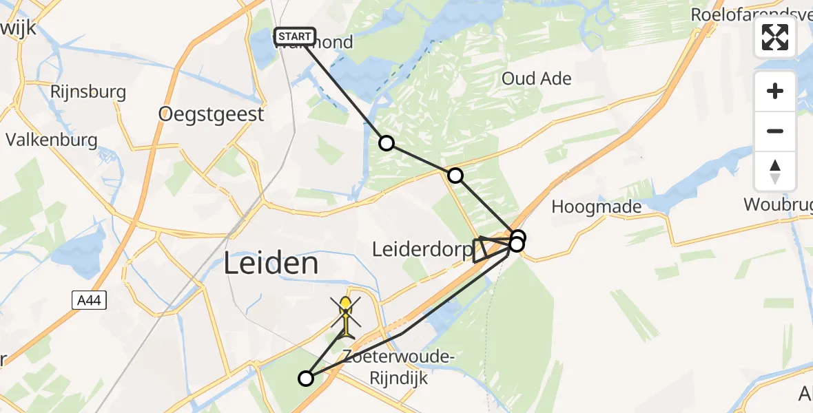 Routekaart van de vlucht: Politiehelikopter naar Leiden, Kraaijenboschsloot