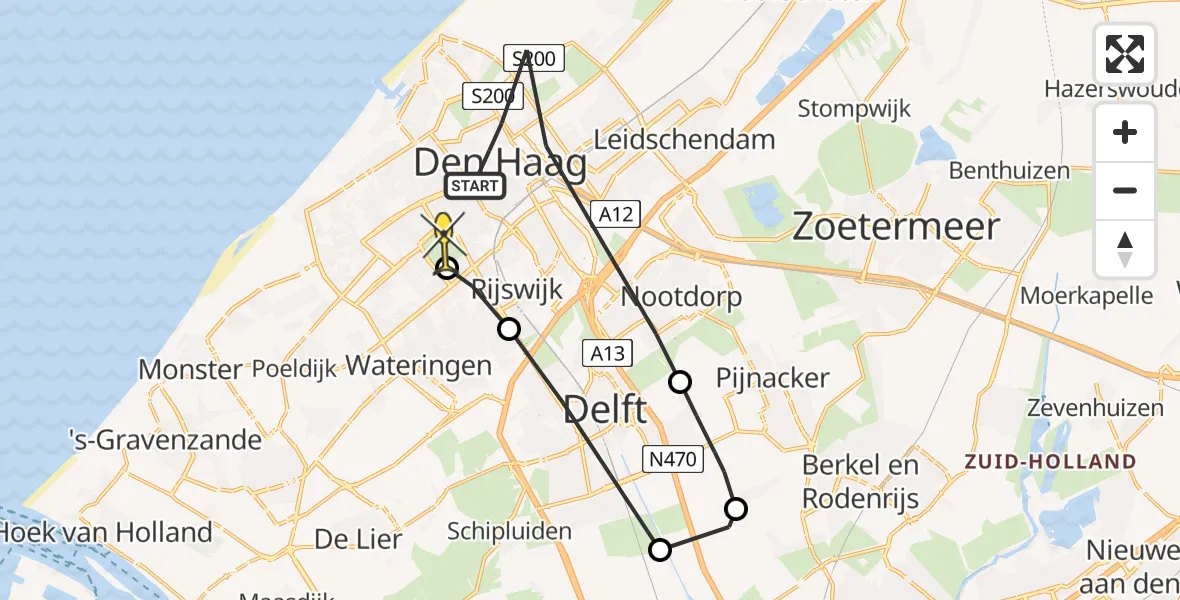 Routekaart van de vlucht: Lifeliner 2 naar Den Haag, Oranjestraat