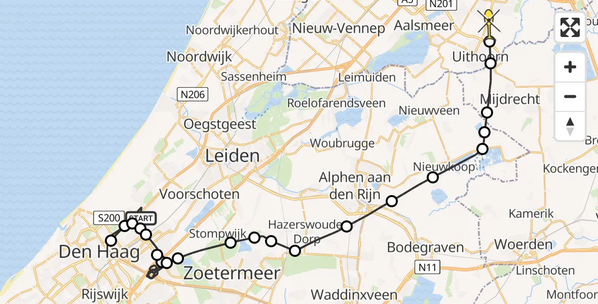 Routekaart van de vlucht: Politieheli naar Amstelveen, Kerkeboslaan