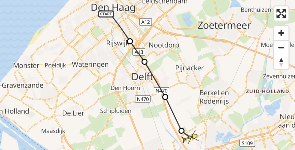 Routekaart van de vlucht: Lifeliner 2 naar Rotterdam The Hague Airport, Blekerslaan