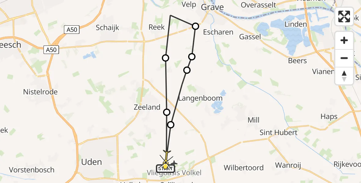 Routekaart van de vlucht: Lifeliner 3 naar Vliegbasis Volkel, Houtvennen