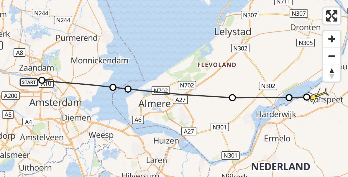 Routekaart van de vlucht: Lifeliner 1 naar Nunspeet, Hornweg