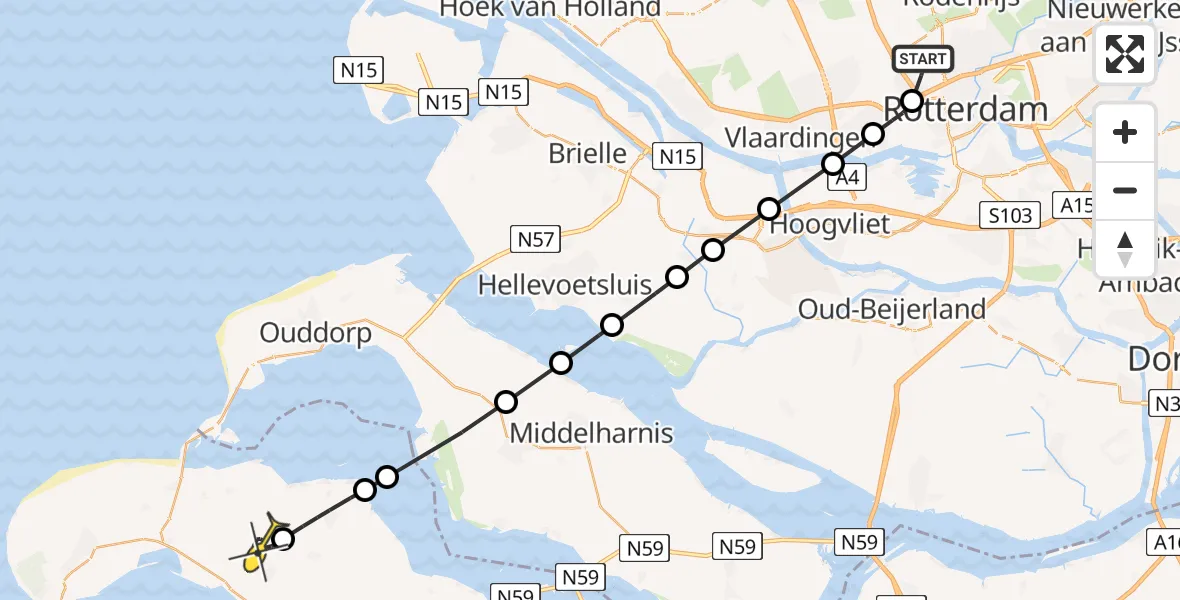 Routekaart van de vlucht: Lifeliner 2 naar Kerkwerve, Polderbrug