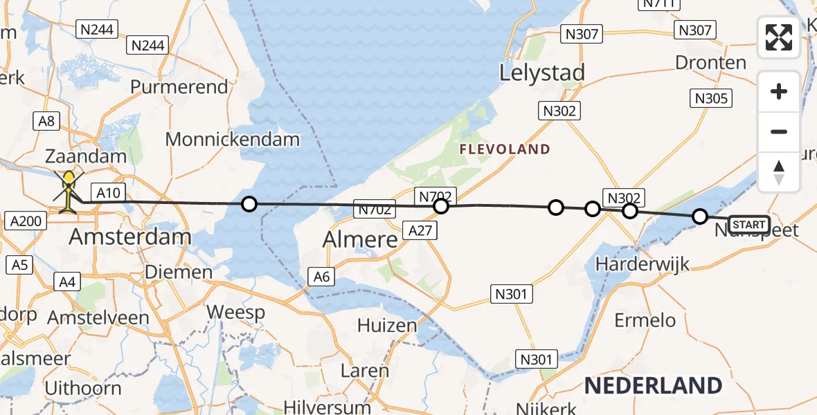 Routekaart van de vlucht: Lifeliner 1 naar Amsterdam Heliport, Waterweg