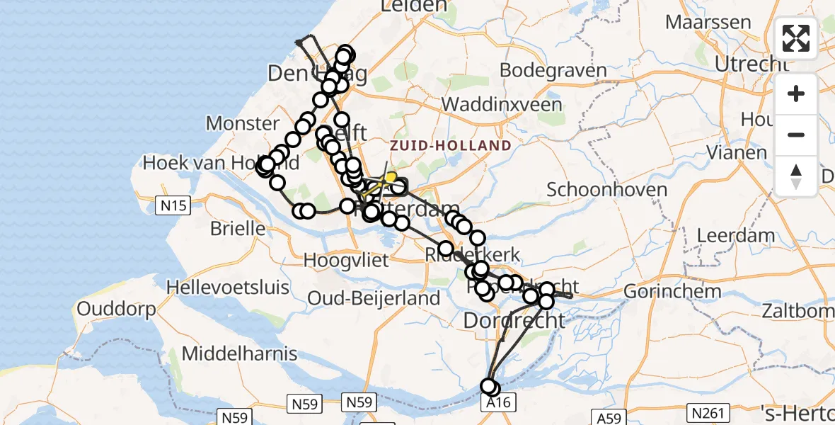 Routekaart van de vlucht: Politieheli naar Rotterdam The Hague Airport, Tempelhof