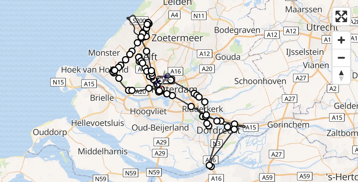 Vluchtroute Politiehelikopter van Rotterdam The Hague Airport naar Rotterdam The Hague Airport