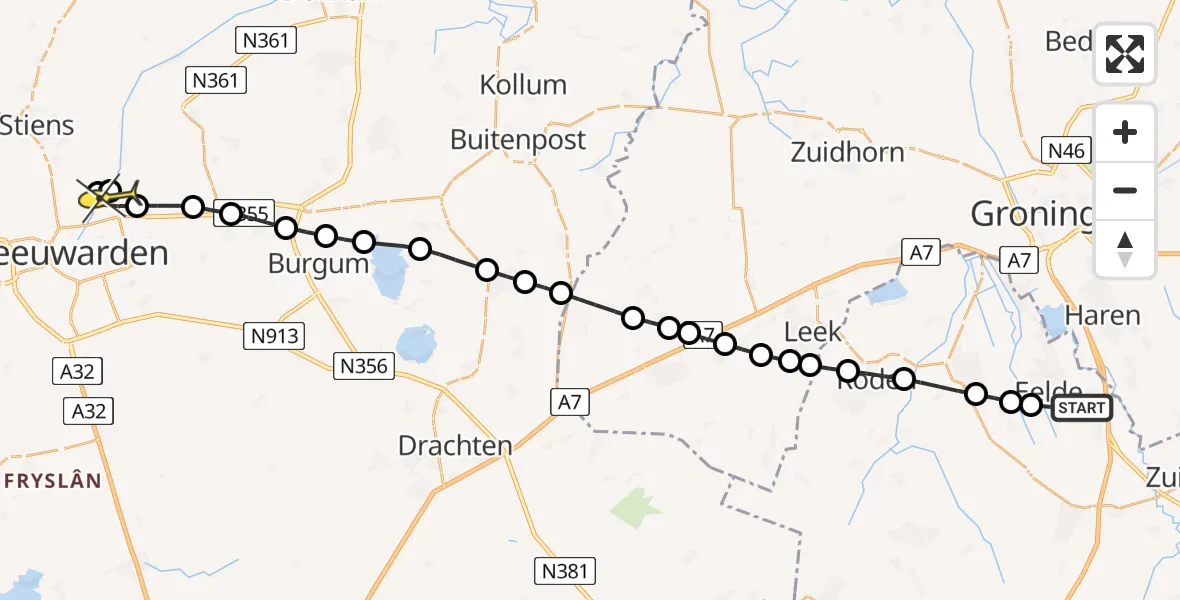 Routekaart van de vlucht: Lifeliner 4 naar Lekkum, Molenweg